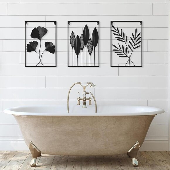 New 3pcs Black Wall Decor Metal Wall Art Modern Minimalist Metal Leaf Wall Decor - Picture 6 of 8